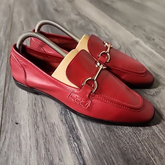 Zara Shoes - Zara Red Leather Loafers with Gold Hardware Women's Size 39